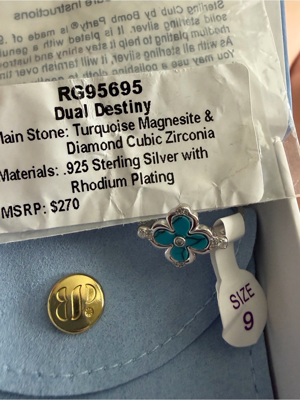 Dual Destiny Turquoise Flower Ring in Sterling Silver - Size 9
